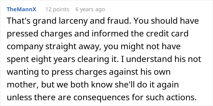 A comment by TheMannX about grand larceny and fraud, relating to a young family trying to buy a house.