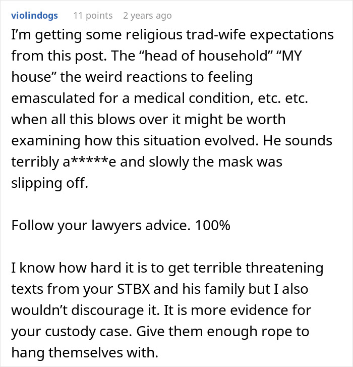 A comment discussing a man feeling emasculated by his donor baby, and the impact on his family and daughter.