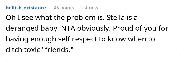 Screenshot of a forum comment about a woman testing her friend to remind her to show appreciation and being shocked.