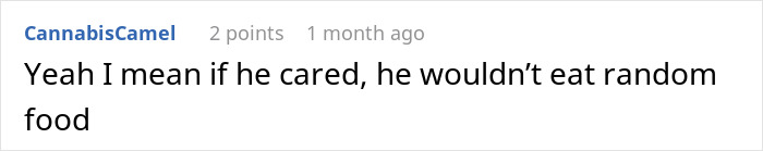 A Reddit comment about a Muslim roommate eating food with bacon fat, stating "if he cared, he wouldn't eat random food."