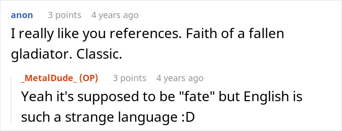 A screenshot of a Reddit comment thread discussing a spelling mistake, perfect for an employee's revenge on a horrible boss.
