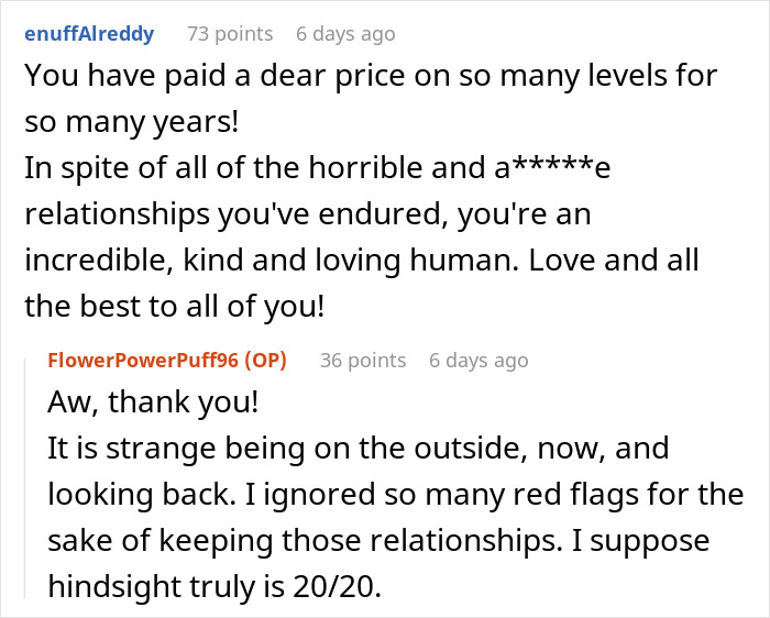 Commenters discuss a woman sharing a crazy story about her mom, highlighting complex and painful family relationships.