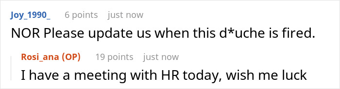 A reddit thread showing comments about a woman who relies on a feeding tube and was asked to avoid using it in the office.