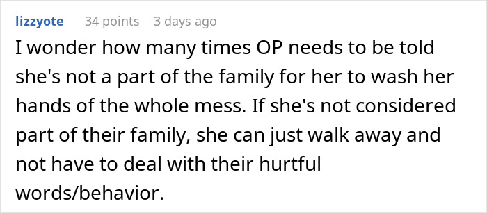 Screenshot of a social media comment discussing family conflict over a beloved heirloom ring and selfishness in a proposal.