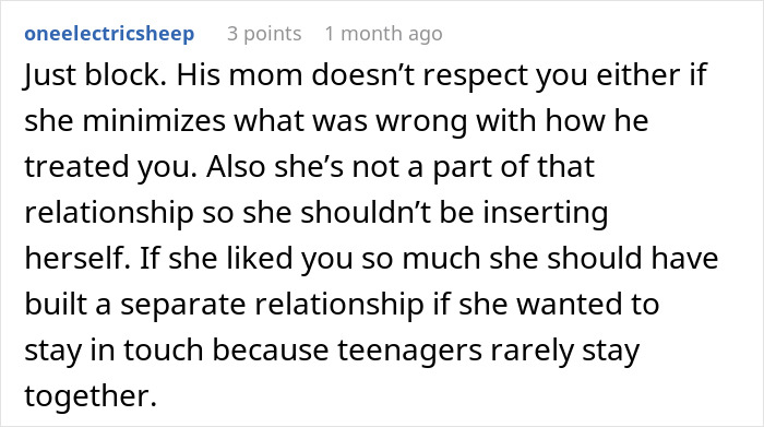 Screenshot of a social media comment discussing relationship respect and boundaries related to ending over one cent.
