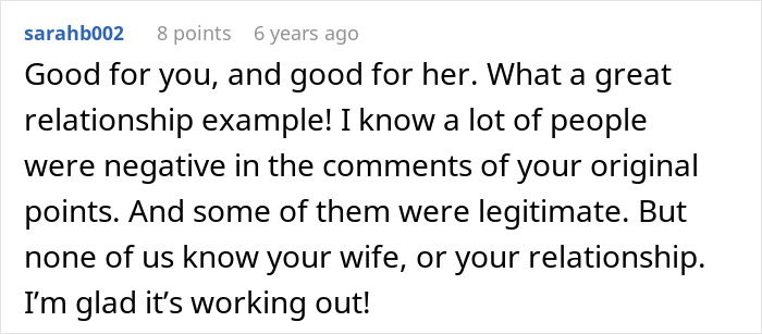 Screenshot of a Reddit comment praising a relationship, related to drama over woman wanting unborn son named after late ex. Screenshot of a Reddit comment praising a relationship, related to drama over woman wanting unborn son named after late ex.