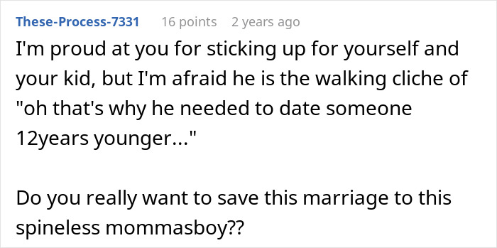 A comment on a post about a man feeling emasculated by his donor baby, questioning saving the marriage.