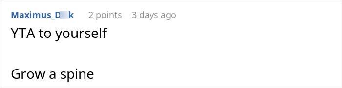 Screenshot of an online comment criticizing a person for making family uncomfortable after they refuse to leave his house.