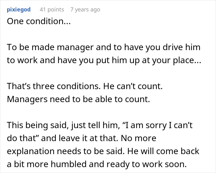 Alt text: Reddit comment discussing conditions for a best friend working as a server and setting boundaries without asking for money. Alt text: Reddit comment discussing conditions for a best friend working as a server and setting boundaries without asking for money.