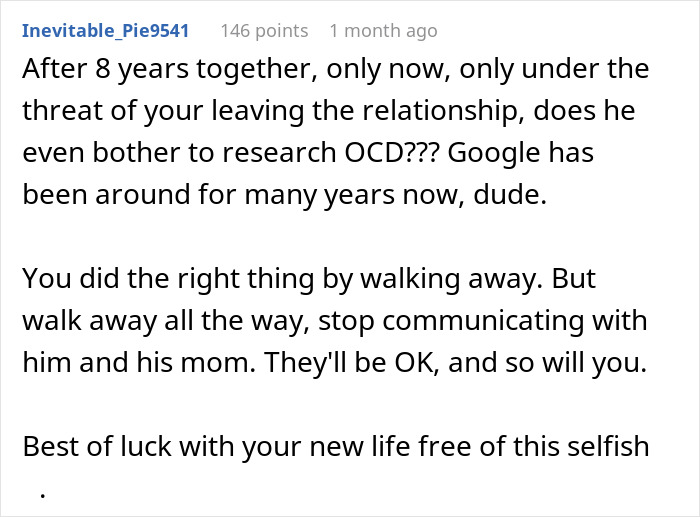 Comment discussing a woman ending a relationship over a penny and feeling liberated after walking away.