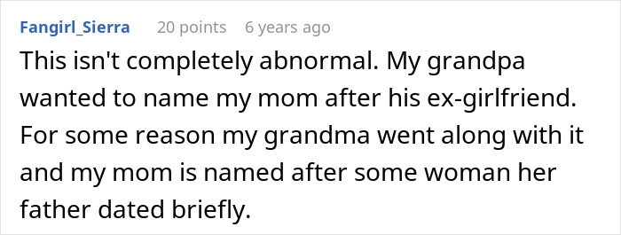 Screenshot of a forum comment discussing naming a child after a late ex despite past mistreatment, sparking drama online. Screenshot of a forum comment discussing naming a child after a late ex despite past mistreatment, sparking drama online.