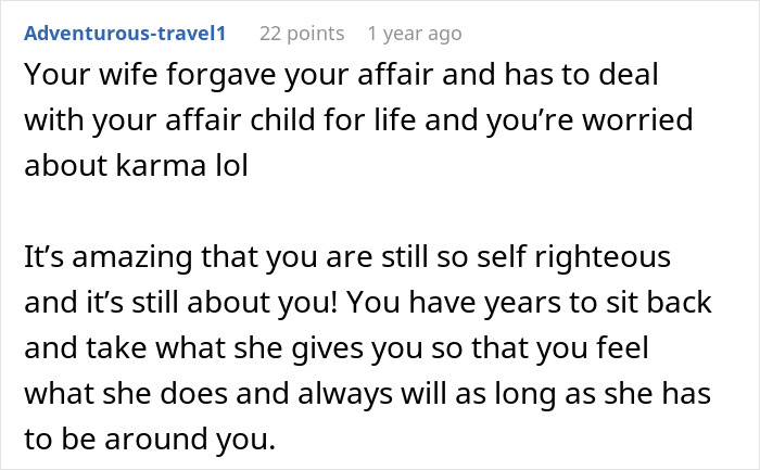 Reddit comment discussing consequences faced by a cheater and the harsh lesson learned with no sympathy given.