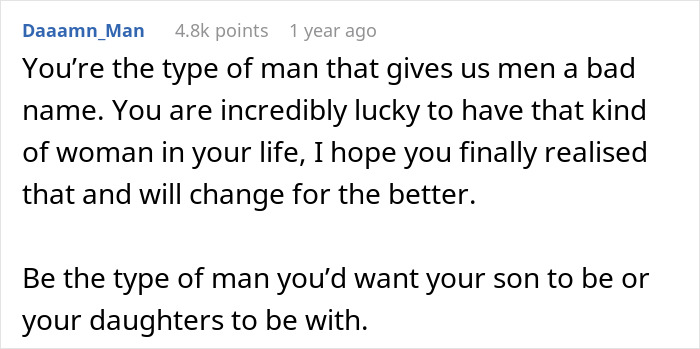 Commenter advises a cheater to change for the better and value the woman in his life after harsh lessons learned.