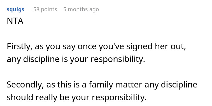 Comment explaining teacher's discipline responsibility after grabbing kids, highlighting teacher grabs kids incident.