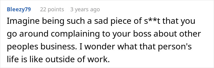 Screenshot of a social media comment expressing frustration about a colleague exposing lateness at work.