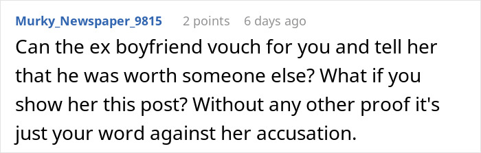 Comment text on a social platform discussing doubt over woman accused of sleeping with sister&rsquo;s fianc&eacute; and family opinions.