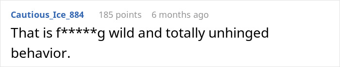 A Reddit comment calling the stranger's entitlement at the main wedding table "f***ing wild and totally unhinged behavior."