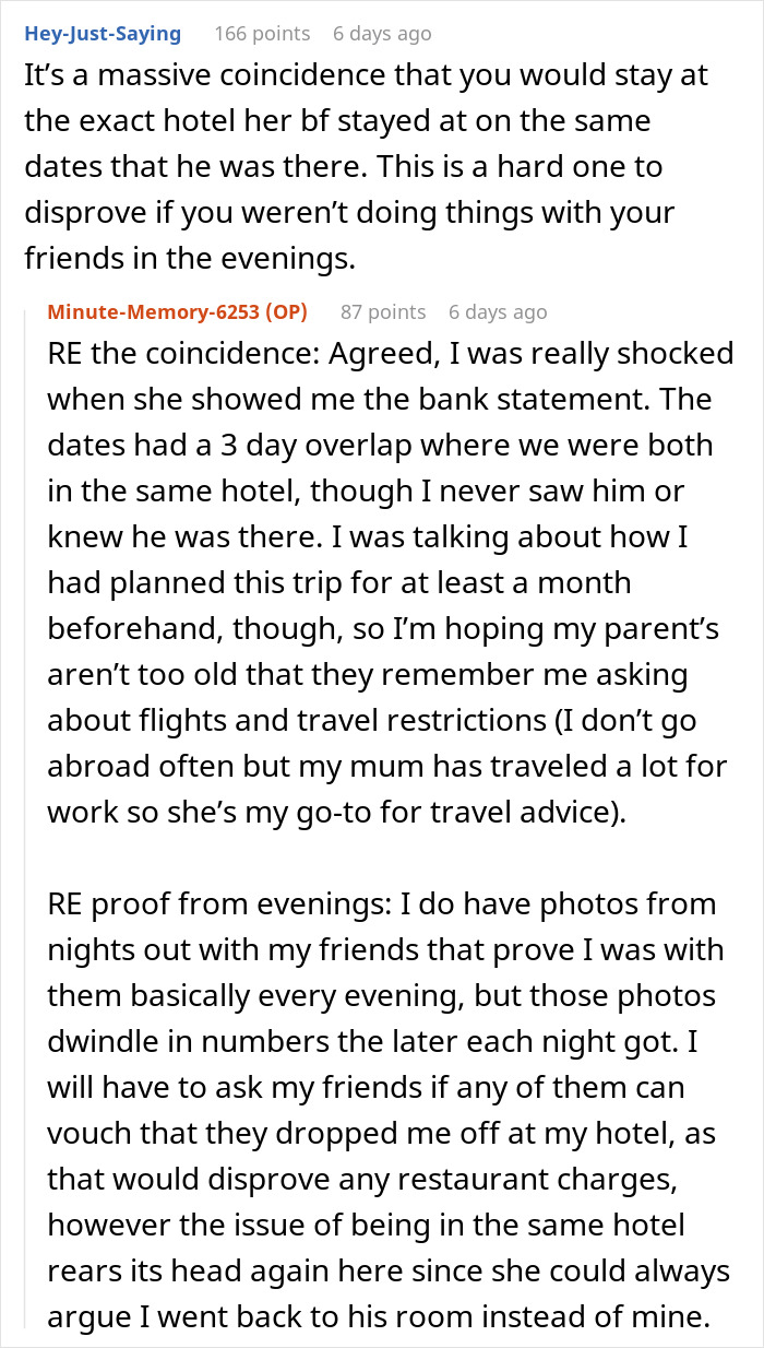 Online discussion about woman accused of sleeping with sister&rsquo;s fianc&eacute;, debating coincidence and family disbelief.