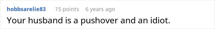 A comment reads, Your husband is a pushover and an idiot, referencing a young family planning to buy a house.