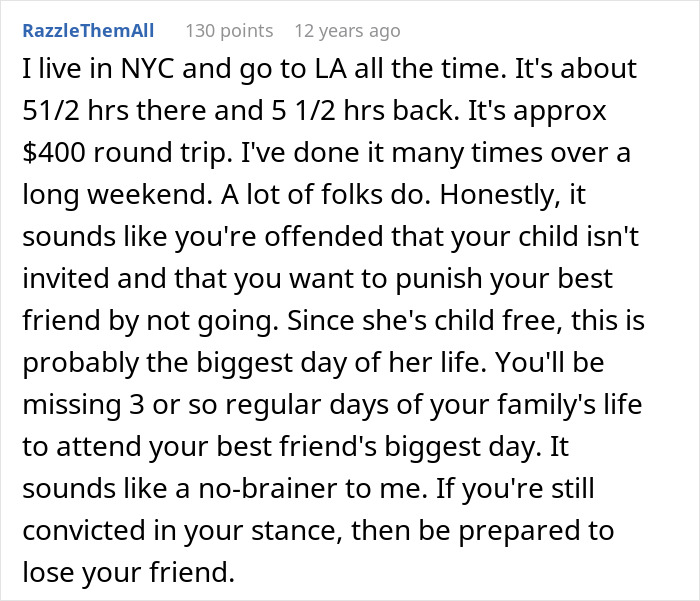 Mom RSVPs ‘No’ To Childfree Wedding An 12-Hour Flight Away, Bride Takes It Personally Mom RSVPs ‘No’ To Childfree Wedding An 12-Hour Flight Away, Bride Takes It Personally