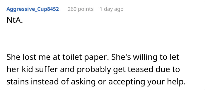 Reddit comment on a cruel mom's neglect, saying she lost them at toilet paper, highlighting the mom's failure to help her daughter with her period.