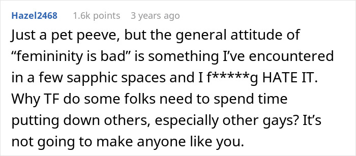 Comment against negative attitudes towards femininity in sapphic spaces