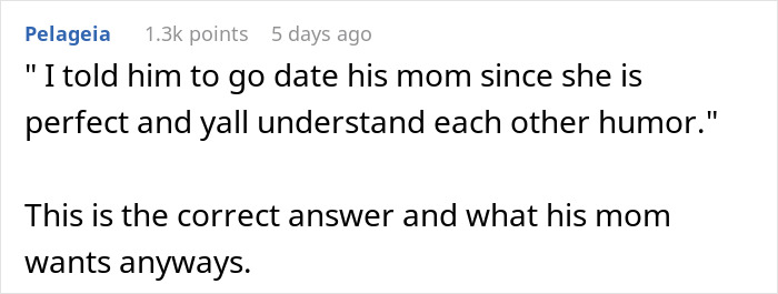 Text comment discussing a boyfriend&rsquo;s mom acting possessive and the girlfriend leaving upset at a birthday party.