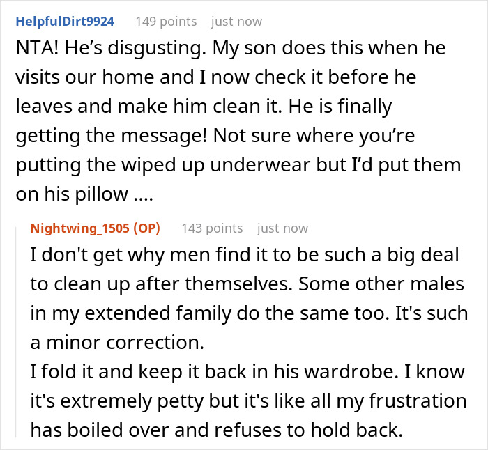A Reddit thread where users discuss a Gross Dad wetting the toilet seat, and a daughter using his clean underwear to wipe it.