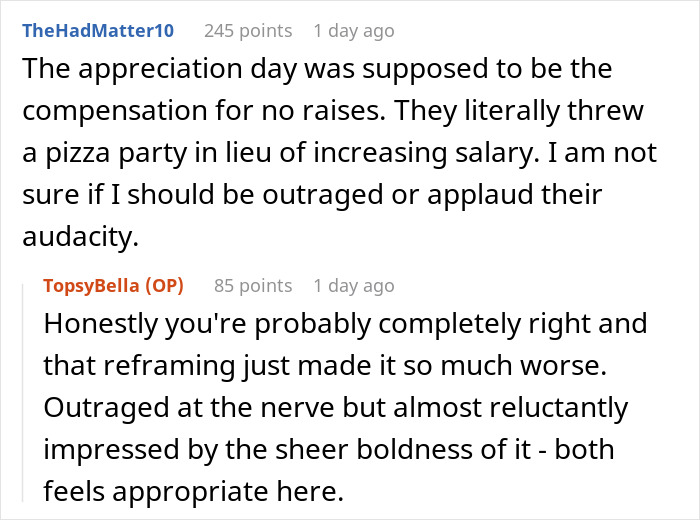 Company celebrates staff with balloons and lunch while announcing no raises, sparking mixed reactions from employees.