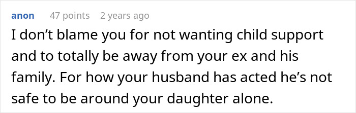 A comment on an anonymous post, discussing child support and the safety of a donor baby with a father.