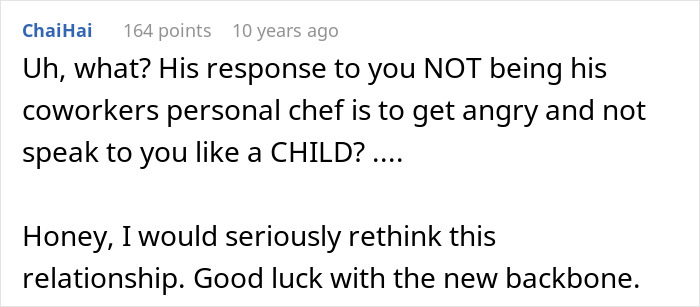A Reddit comment expressing disbelief and advice about a husband who blows up at wife for cooking breakfast.
