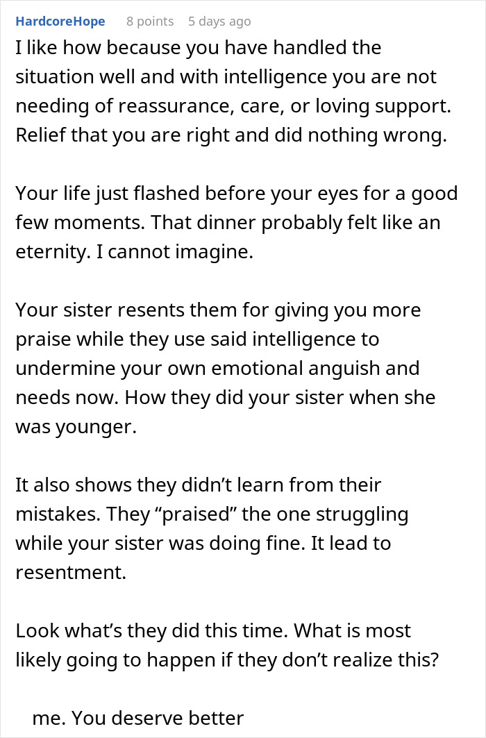 Comment discussing family resentment and intelligence in a woman accused of sleeping with sister&rsquo;s fianc&eacute; over a coincidence.