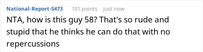 Screenshot of an online comment calling a rude man who snatches things without asking irresponsible and expecting no repercussions.