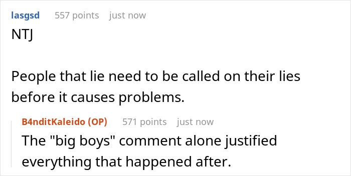 Comment thread showing a man playing expert at dinner party and being called out by a real expert for lying.