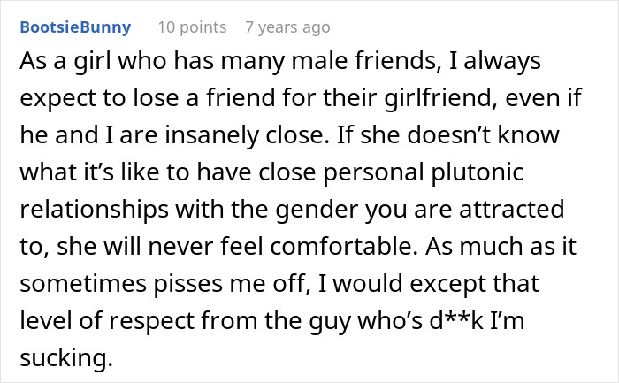 Comment discussing relationships when a woman breaks up after seeing how close his female friend is to his family. Comment discussing relationships when a woman breaks up after seeing how close his female friend is to his family.
