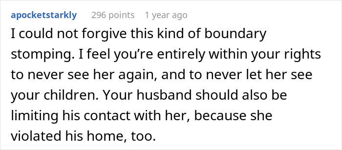 A comment about boundary stomping by a MIL, advising limiting contact and not forgiving such behavior. MIL problem.