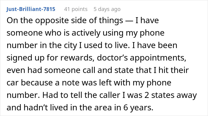 A text-based Reddit post from u/Just-Brilliant-7815 about someone using their old phone number. Is their husband's behavior weird? Secret child concerns.