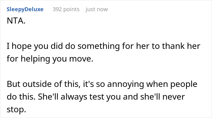 Screenshot of an online comment discussing a woman repeatedly testing her friend to remind her to show appreciation.