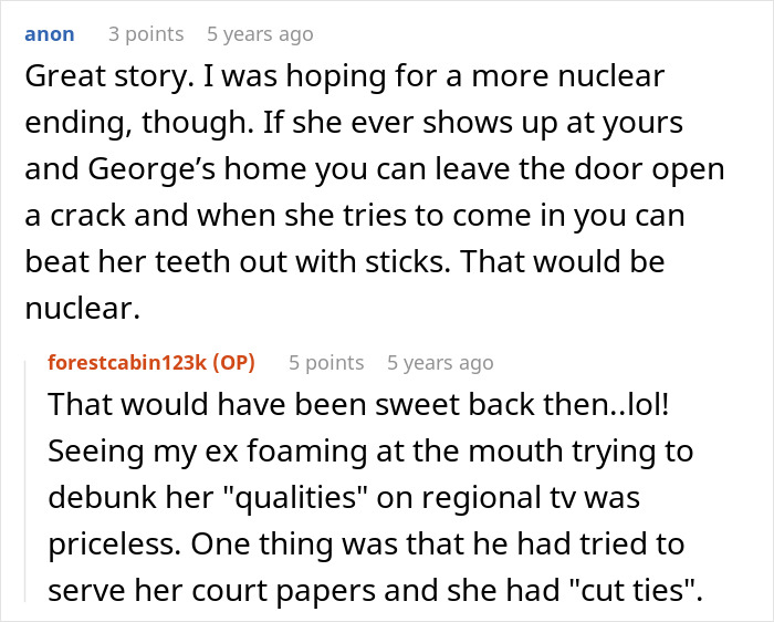 User comments discussing a woman caught cheating and scamming, leading to exposure on local news by her best friend.