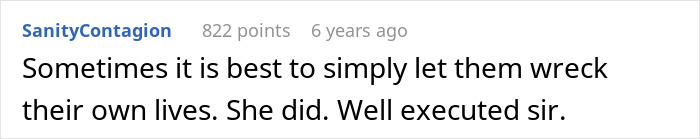 User comment praising letting people face consequences, related to army wife cheating and revenge karma story.