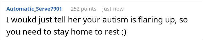 An online comment, Automatic_Serve7901, suggesting telling someone their autism is flaring up to ruin their love life.