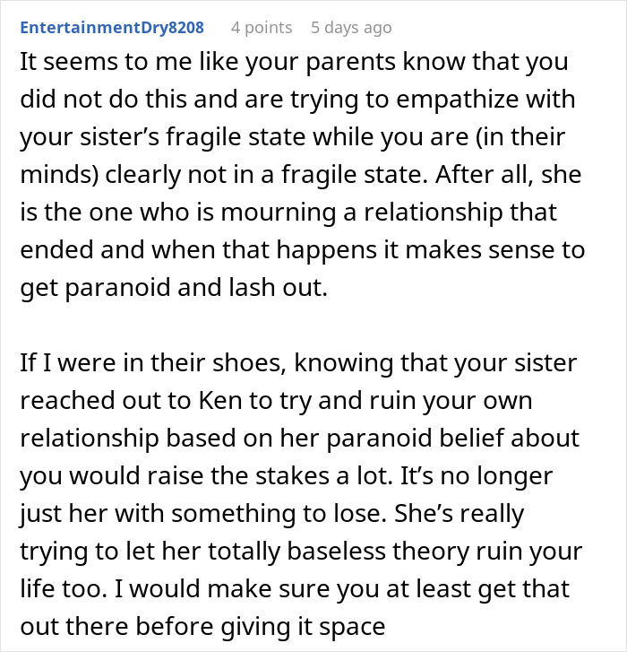 Comment discussing woman accused of sleeping with sister&rsquo;s fianc&eacute; over a coincidence and family conflict issues.