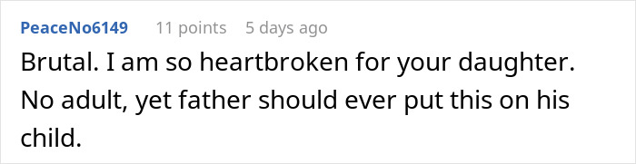 User comment expressing heartbreak over a teen confronting dad after he forgot her birthday, highlighting emotional impact. User comment expressing heartbreak over a teen confronting dad after he forgot her birthday, highlighting emotional impact.
