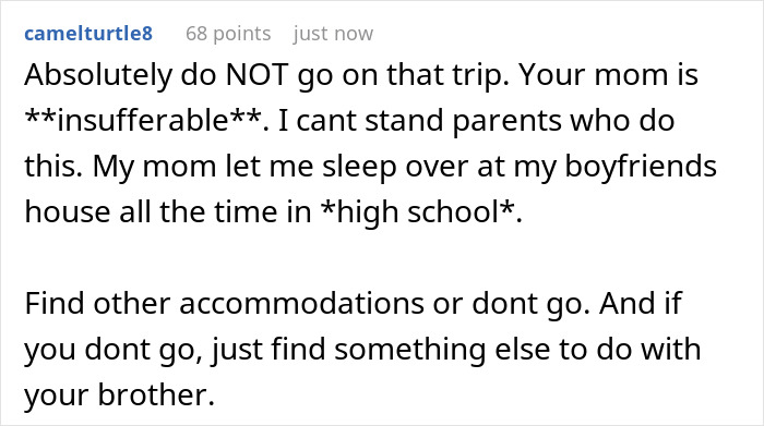 Comment discussing a woman&rsquo;s dilemma after her mother controls her sleeping arrangement with her wife-to-be.
