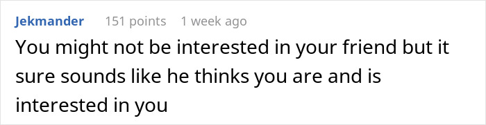 Screenshot of an online comment discussing a boyfriend finding his girlfriend's connection with her male best friend problematic.