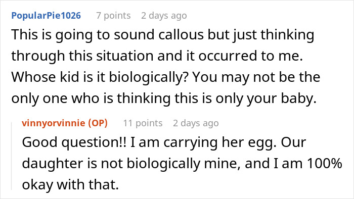 Comments discussing a pregnant partner questioning biological parenthood amid wife&rsquo;s career glow-up and marriage troubles.