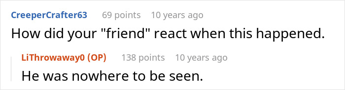 Screenshot of an online discussion about a man returning home to find a friend&rsquo;s girlfriend living there, leading to police involvement.