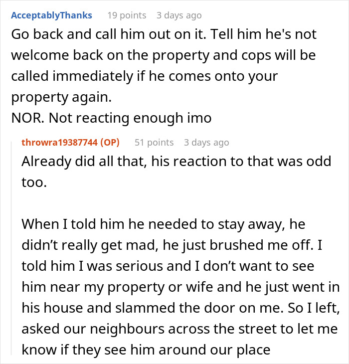 A Reddit thread with comments discussing a friend's strange behavior caught on camera when a woman is alone.