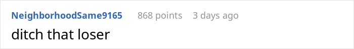 Reddit comment: "ditch that loser" by NeighborhoodSame9165. A woman standing firm on accepting property in her name.