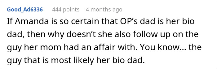 Comment discussing a confusing and wild family dynamic involving DNA tests and child support disputes online.